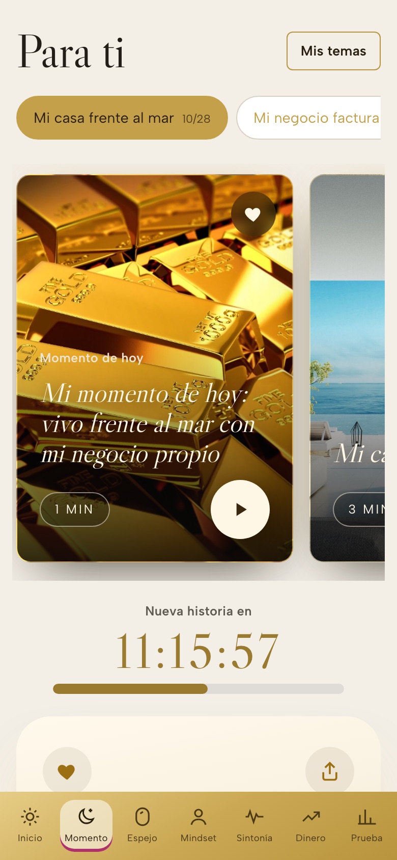 Pantalla Para ti con tu momento de hoy